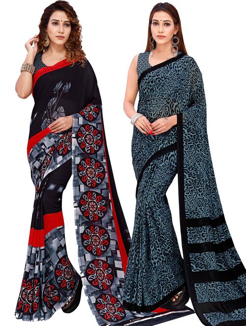pack of 2 casual wear combo sarees with blouse - 21474451 - Very Small Image - 1