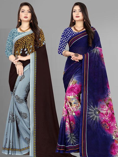 pack of 2 casual wear combo sarees with blouse - 21474452 - Very Small Image - 1