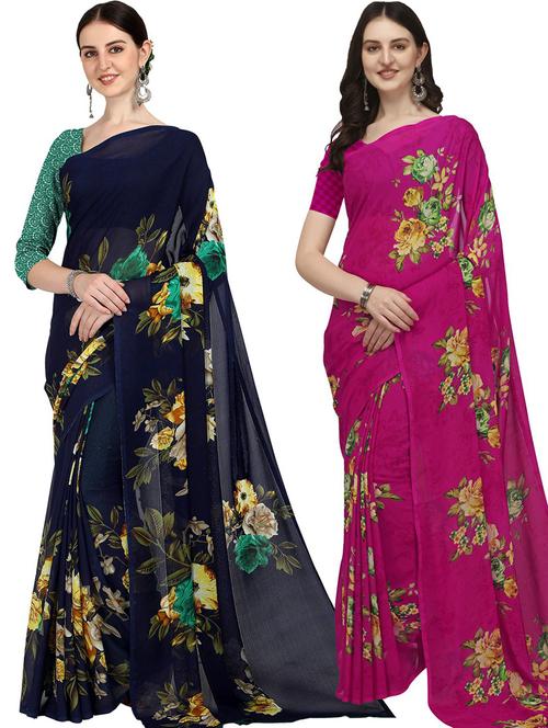 pack of 2 casual wear combo sarees with blouse - 21474456 - Very Small Image - 1