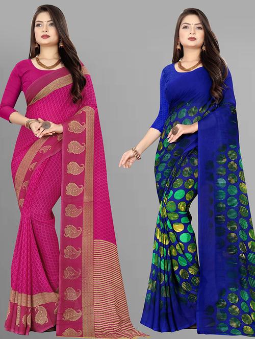 pack of 2 casual wear combo sarees with blouse - 21474457 - Very Small Image - 1