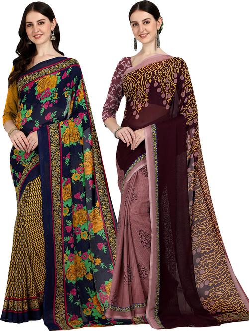 pack of 2 casual wear combo sarees with blouse - 21474458 - Very Small Image - 1