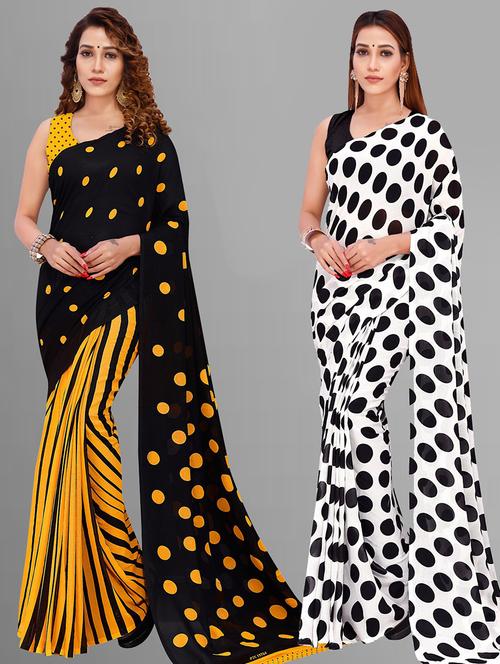 pack of 2 casual wear combo sarees with blouse - 21474460 - Very Small Image - 1