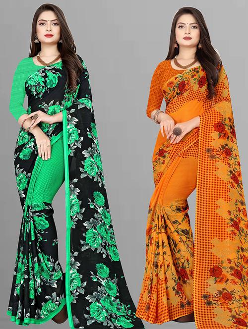 pack of 2 casual wear combo sarees with blouse - 21474463 - Very Small Image - 1