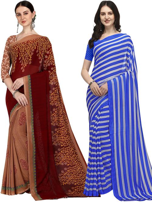 pack of 2 casual wear combo sarees with blouse - 21474464 - Very Small Image - 1