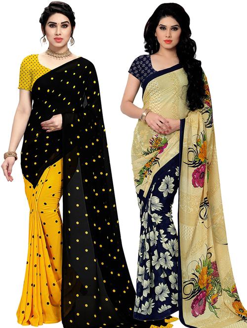 pack of 2 casual wear combo sarees with blouse - 21474494 - Very Small Image - 1