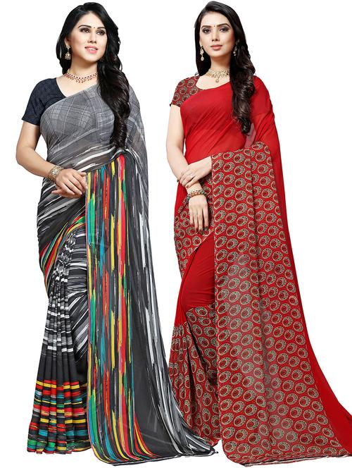 women pack of 2 casual wear combo sarees with blouse - 21474521 - Very Small Image - 1