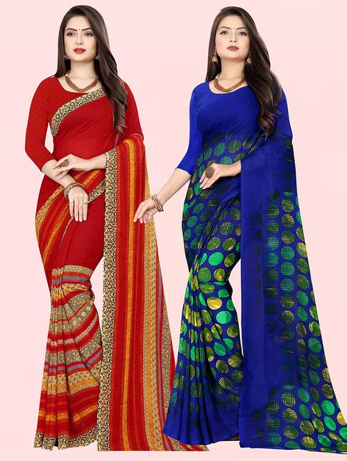 women pack of 2 casual wear combo sarees with blouse - 21474529 - Very Small Image - 1