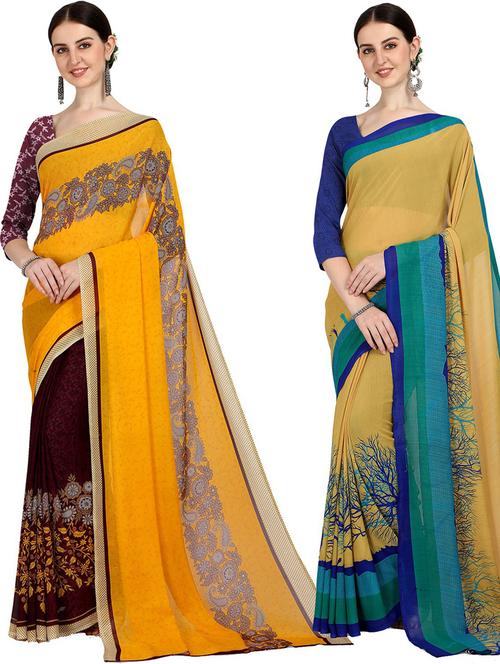 women pack of 2 casual wear combo sarees with blouse - 21474530 - Very Small Image - 1