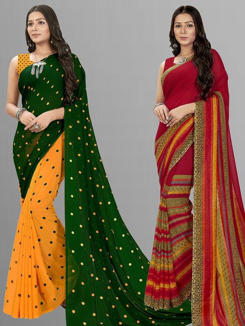 women pack of 2 casual wear combo sarees with blouse - 21474532 - Very Small Image - 1