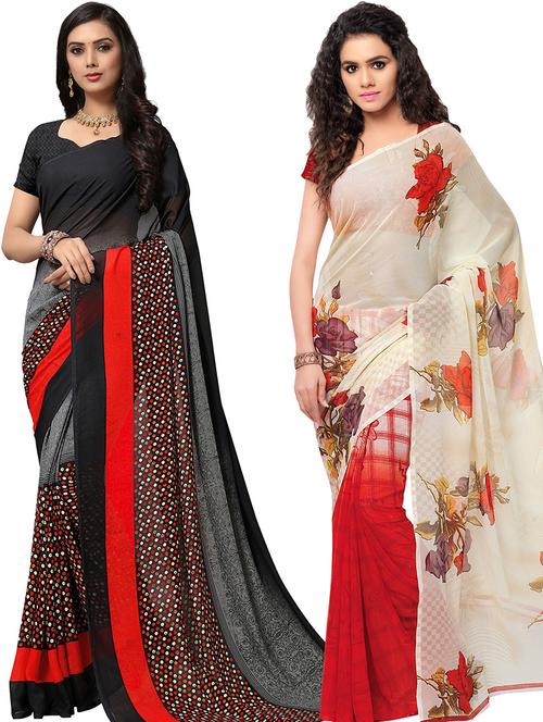 women pack of 2 casual wear combo sarees with blouse - 21474537 - Very Small Image - 1