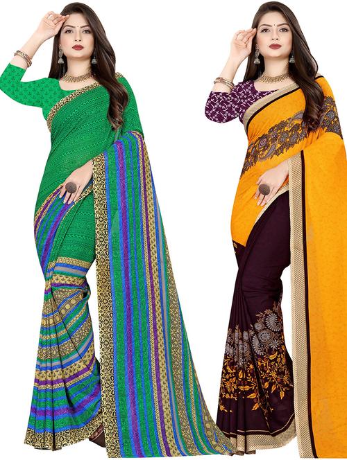 women pack of 2 casual wear combo sarees with blouse - 21474546 - Very Small Image - 1