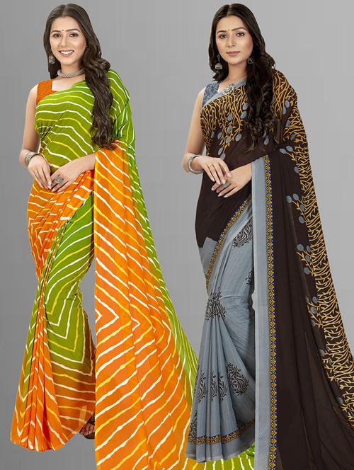 women pack of 2 casual wear combo sarees with blouse - 21474550 - Very Small Image - 1