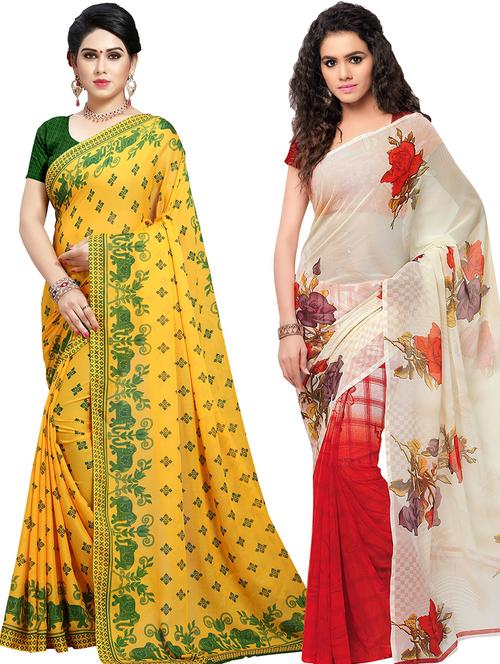 women pack of 2 casual wear combo sarees with blouse - 21474564 - Very Small Image - 1