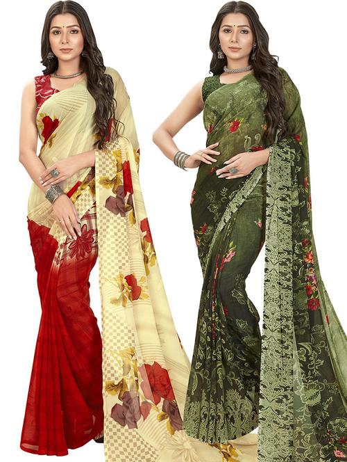 women pack of 2 casual wear combo sarees with blouse - 21474565 - Very Small Image - 1
