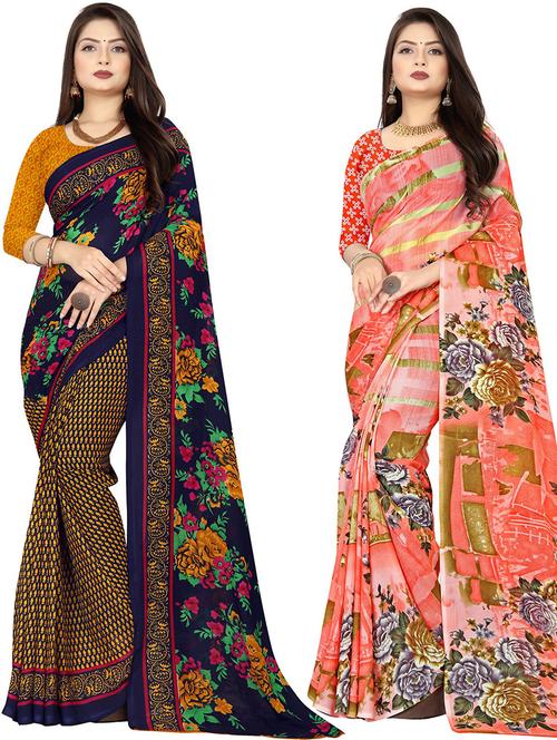 women pack of 2 casual wear combo sarees with blouse - 21474567 - Very Small Image - 1