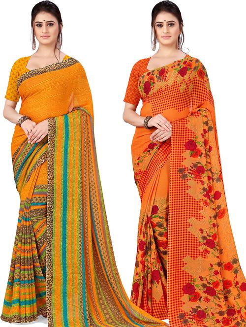 women pack of 2 casual wear combo sarees with blouse - 21474575 - Very Small Image - 1