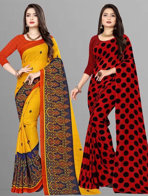 women pack of 2 casual wear combo sarees with blouse - 21474576 - Very Small Image - 1