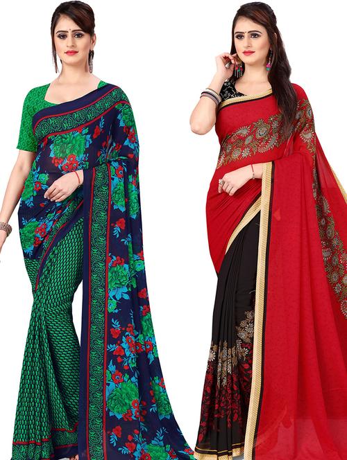women pack of 2 casual wear combo sarees with blouse - 21474601 - Very Small Image - 1
