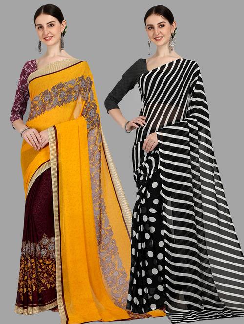 women pack of 2 casual wear combo sarees with blouse - 21474607 - Very Small Image - 1