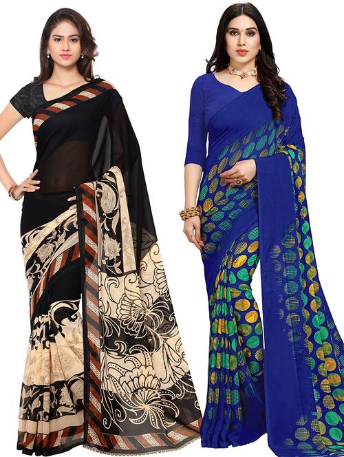 pack of 2 printed casual wear combo saree with blouse - 21474609 - Very Small Image - 1