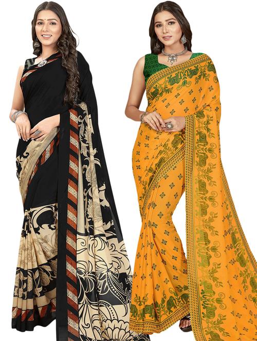 women pack of 2 casual wear combo sarees with blouse - 21474610 - Very Small Image - 1