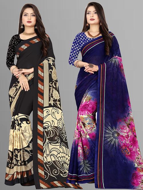 women pack of 2 casual wear combo sarees with blouse - 21474612 - Very Small Image - 1