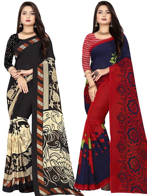 women pack of 2 casual wear sarees with blouse - 21474614 - Very Small Image - 1