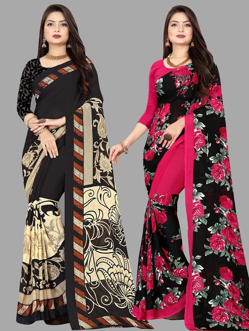 women pack of 2 printed casual wear saree with blouse - 21474615 - Very Small Image - 1
