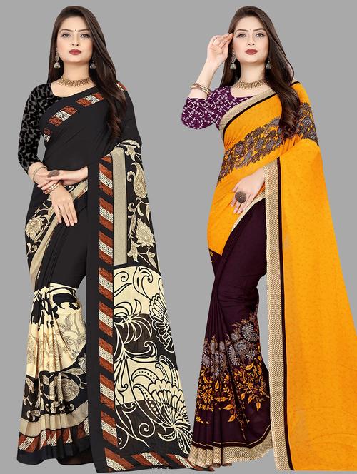 women pack of 2 casual wear combo sarees with blouse - 21474616 - Very Small Image - 1