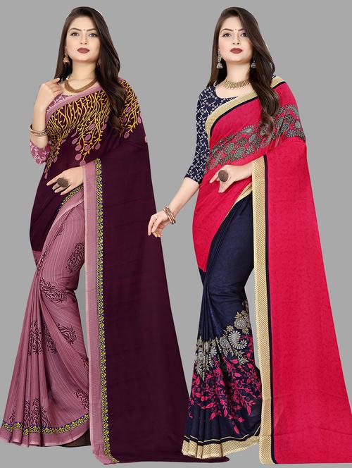 women pack of 2 casual wear sarees with blouse - 21474622 - Very Small Image - 1