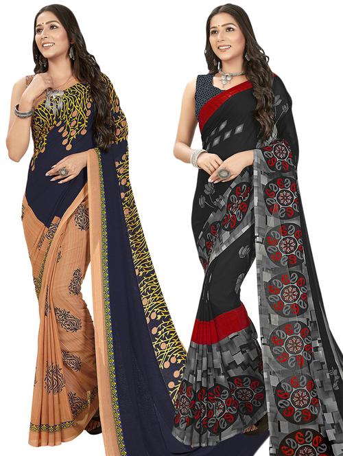 pack of 2 printed casual wear combo saree with blouse - 21474625 - Very Small Image - 1