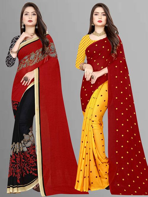 women pack of 2 printed casual wear saree with blouse - 21474630 - Very Small Image - 1
