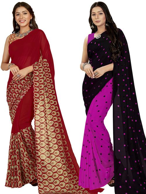 women pack of 2 casual wear combo sarees with blouse - 21474634 - Very Small Image - 1