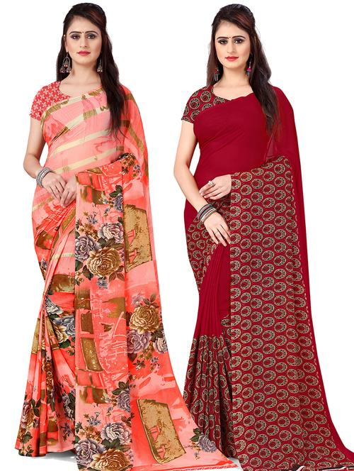 women pack of 2 casual wear combo sarees with blouse - 21474638 - Very Small Image - 1