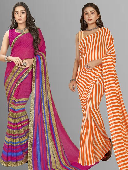 women pack of 2 casual wear combo sarees with blouse - 21474640 - Very Small Image - 1