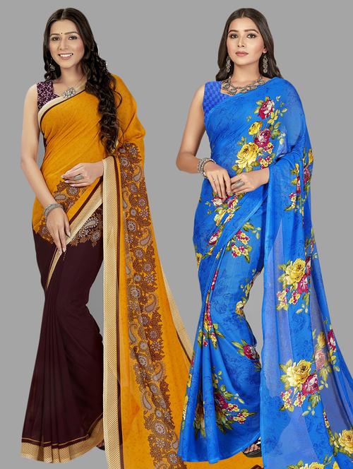 pack of 2 printed casual wear combo saree with blouse - 21474641 - Very Small Image - 1