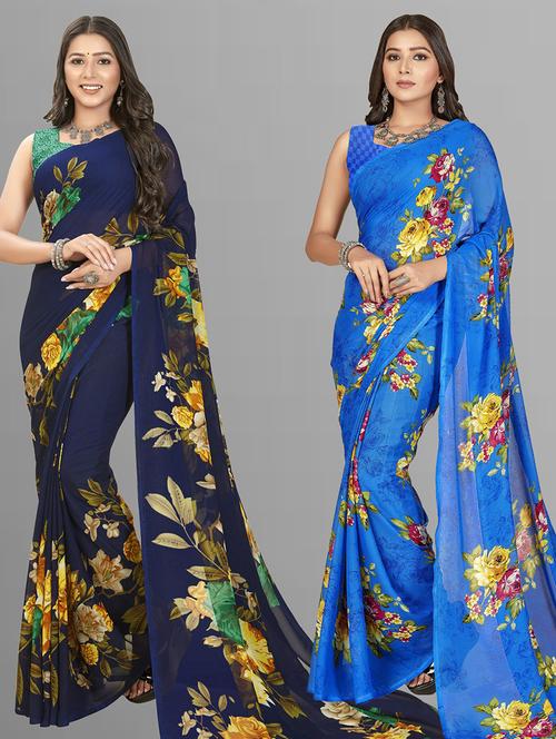 women pack of 2 printed casual wear saree with blouse - 21474643 - Very Small Image - 1