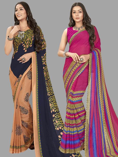 pack of 2 printed casual wear combo saree with blouse - 21474645 - Very Small Image - 1