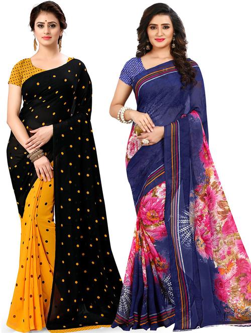 pack of 2 printed casual wear combo saree with blouse - 21474651 - Very Small Image - 1