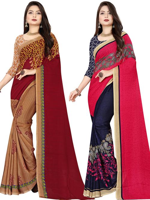 pack of 2 printed casual wear combo saree with blouse - 21474652 - Very Small Image - 1