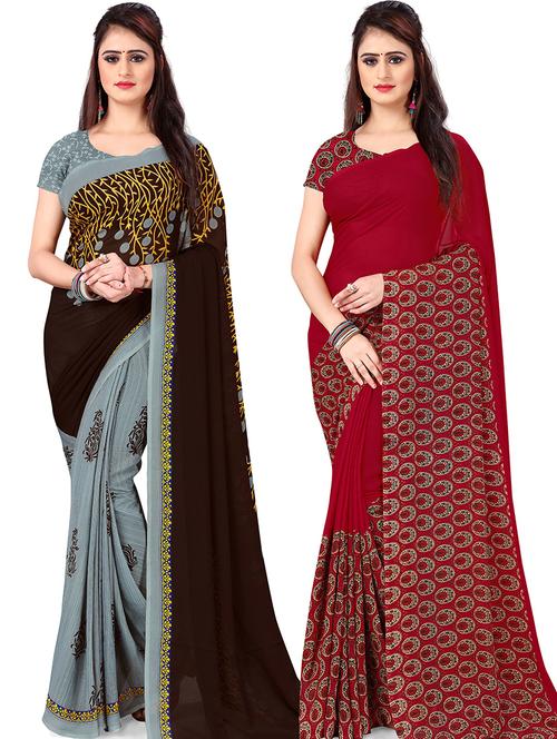 women pack of 2 printed casual wear saree with blouse - 21474654 - Very Small Image - 1