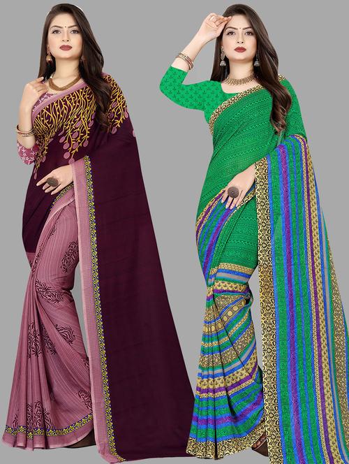 women pack of 2 casual wear combo sarees with blouse - 21474655 - Very Small Image - 1