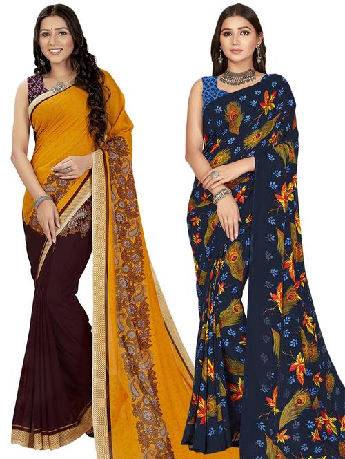 women pack of 2 casual wear combo sarees with blouse - 21474656 - Very Small Image - 1