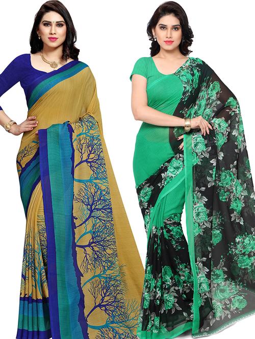 pack of 2 printed casual wear combo saree with blouse - 21474658 - Very Small Image - 1