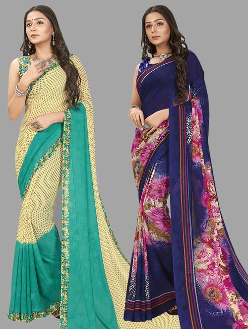 pack of 2 printed casual wear combo saree with blouse - 21474664 - Very Small Image - 1