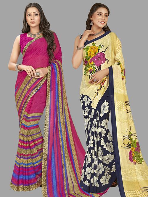 pack of 2 printed casual wear combo saree with blouse - 21474666 - Very Small Image - 1