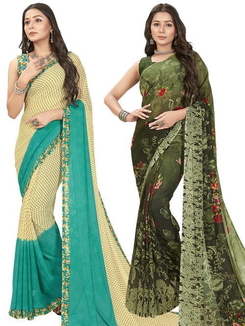 women pack of 2 casual wear combo sarees with blouse - 21474671 - Very Small Image - 1