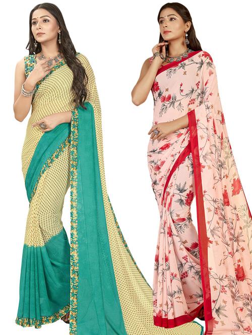 women pack of 2 printed casual wear saree with blouse - 21474674 - Very Small Image - 1