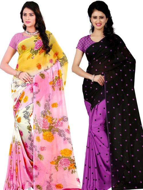 women pack of 2 casual wear combo sarees with blouse - 21474676 - Very Small Image - 1