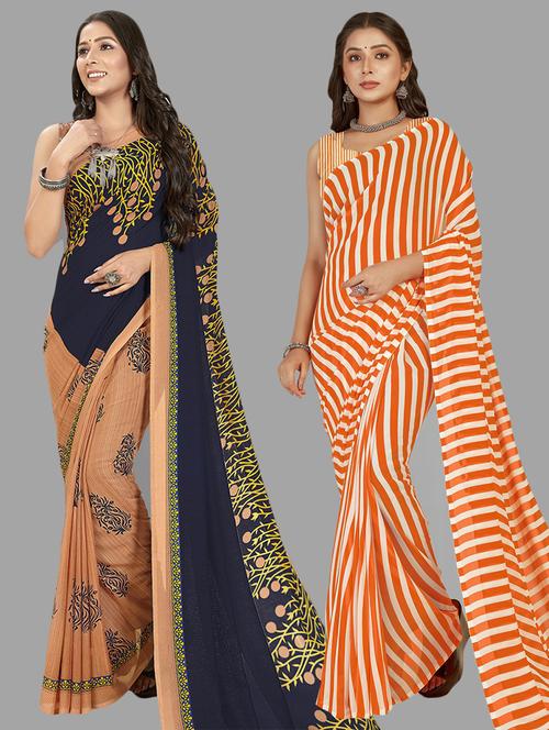 women pack of 2 casual wear sarees with blouse - 21474679 - Very Small Image - 1